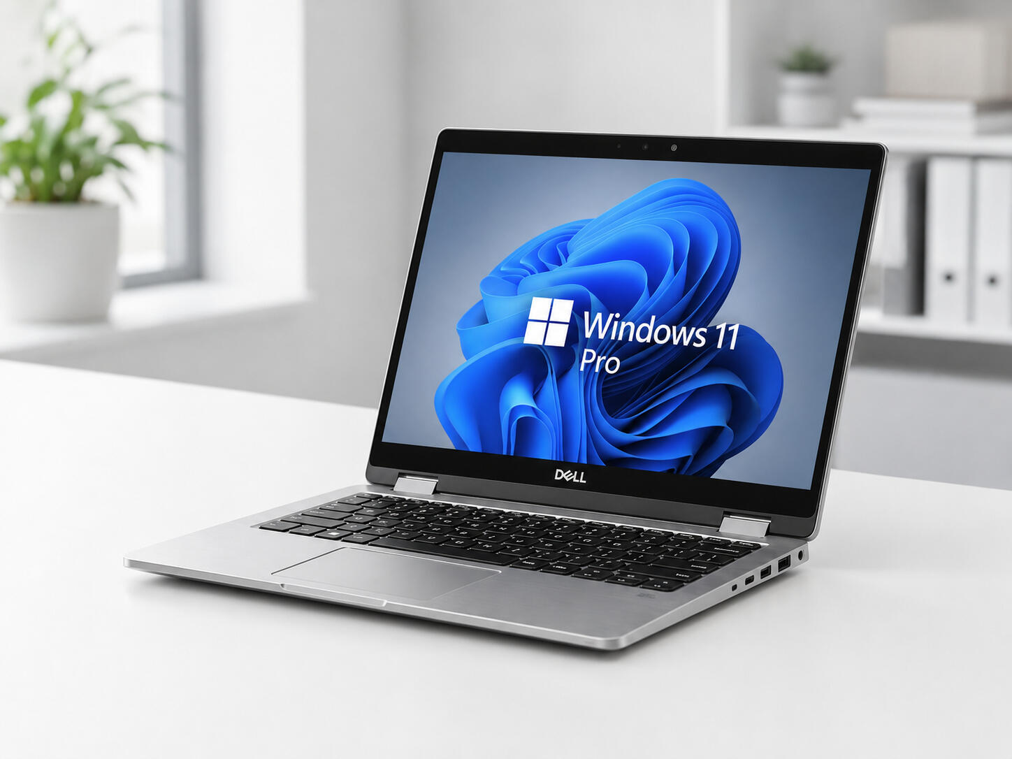 Full view of the silver Dell Latitude 7420 business laptop displaying Windows 11 Pro